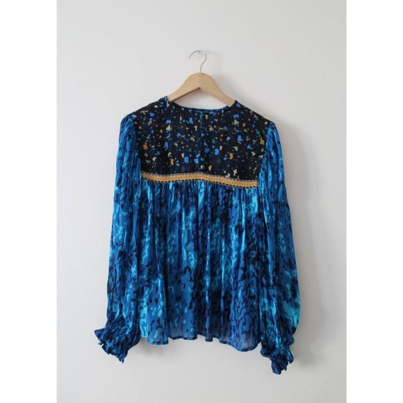 Anthropologie Blank London Miranda Peasant Blouse Top Blue Size XS - Picture 4 of 9